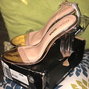 Rose gold, clear heels